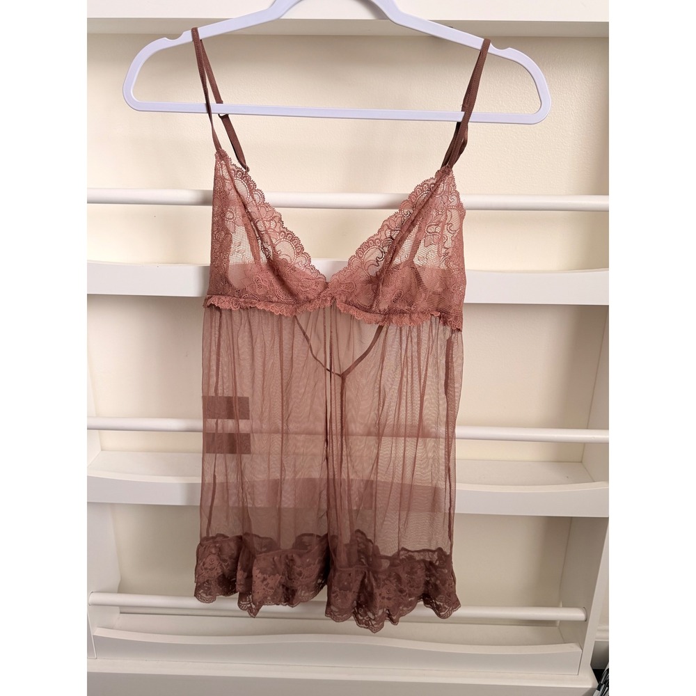 Victoria's Secret Mauve Lace Mesh Babydoll Lingerie Flyaway Top Small